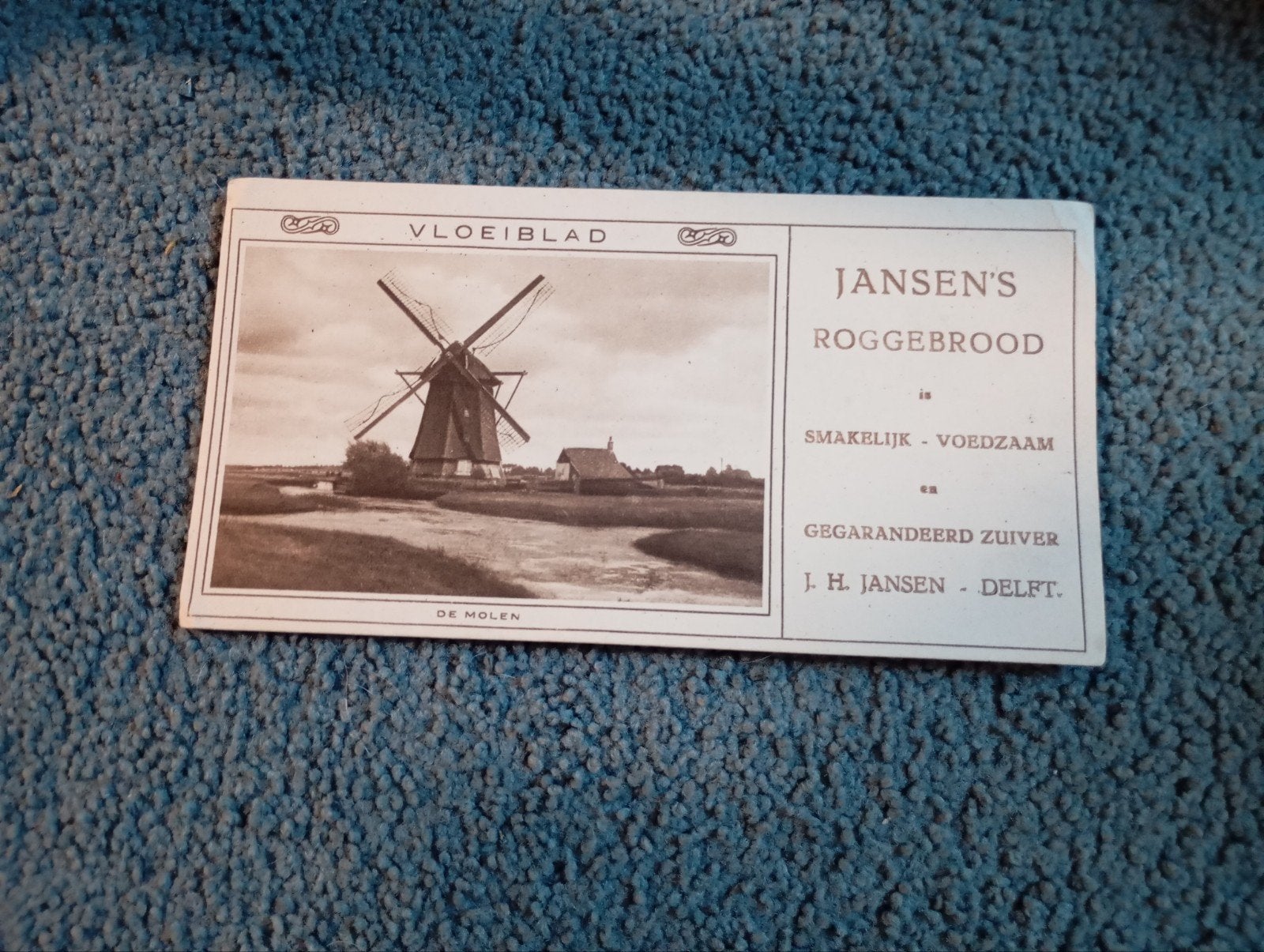 Vintage Vloeiblad Jansen's roggebrood Delft, Verzamelen, Merken en Reclamevoorwerpen, Verzenden, Zo goed als nieuw