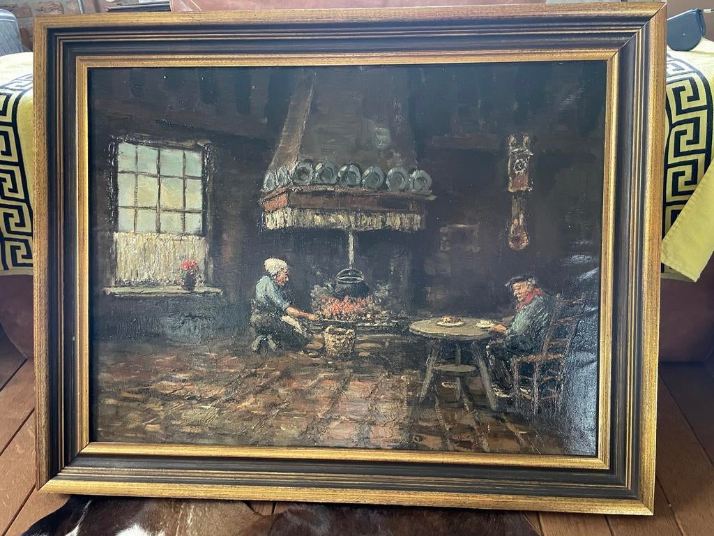 Sfeervol Nederlands/Belgisch Boereninterieur Schilderij, Antiek en Kunst, Kunst | Schilderijen | Klassiek, Ophalen of Verzenden