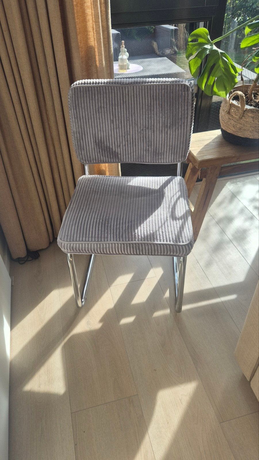 Ribfluwelen eetkamerstoelen - Grijs (6 verkrijgbaar), Modern, Eigentijds, Ophalen of Verzenden, Zo goed als nieuw, Metaal
