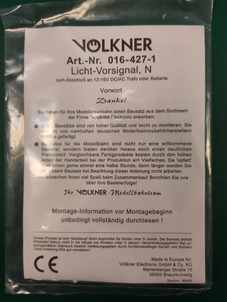 Völkner 016-427-1 kit voor licht voorsein N spoor, Overige merken, Gelijkstroom, Overige typen, Nieuw