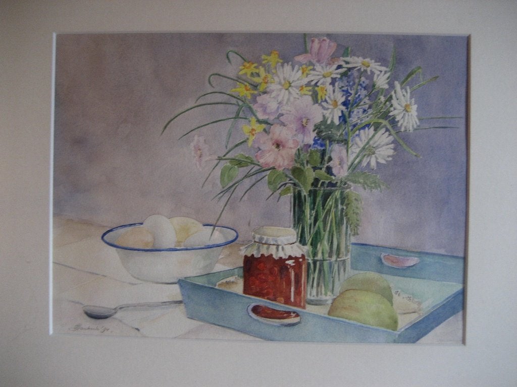 aquarel van Jan Tankink, Antiek en Kunst, Ophalen of Verzenden, Achter glas, Aquarel, Stilleven
