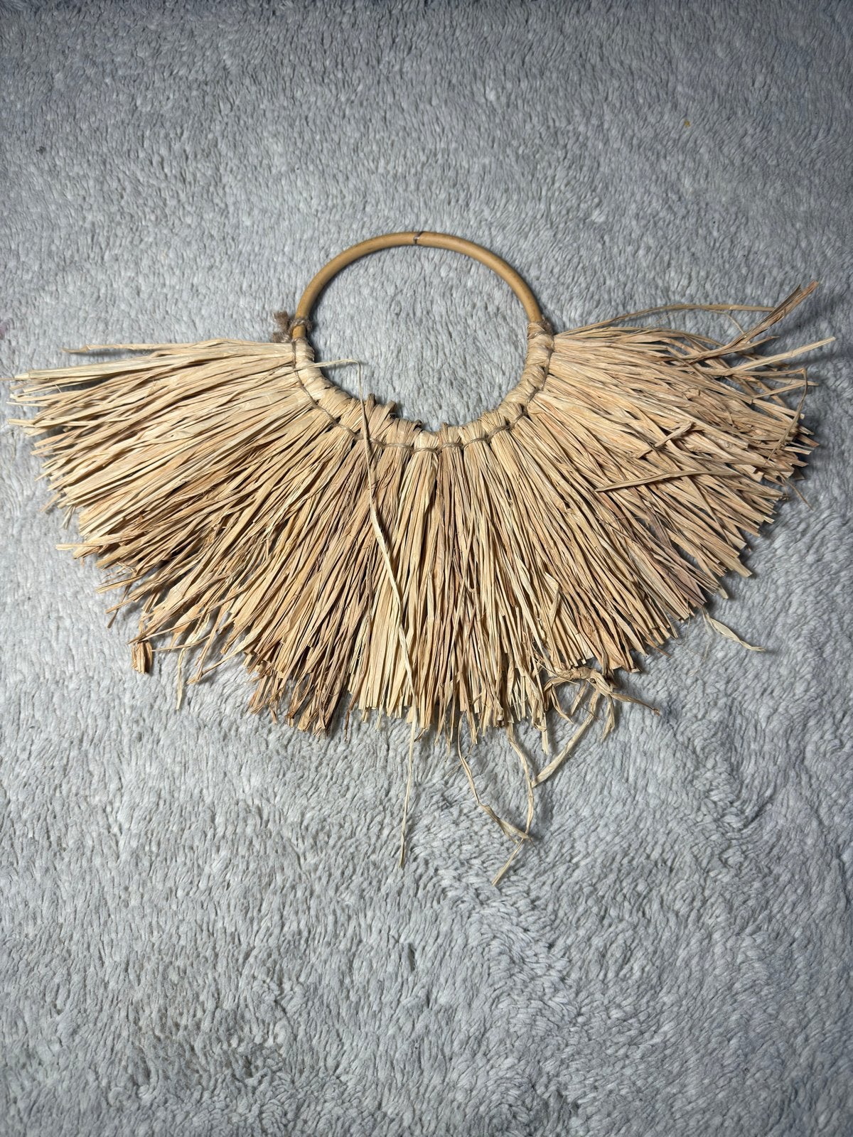 Decoratieve wandhanger van natuurlijk materiaal 48cm, Beige, Boho, Ophalen of Verzenden, Zo goed als nieuw