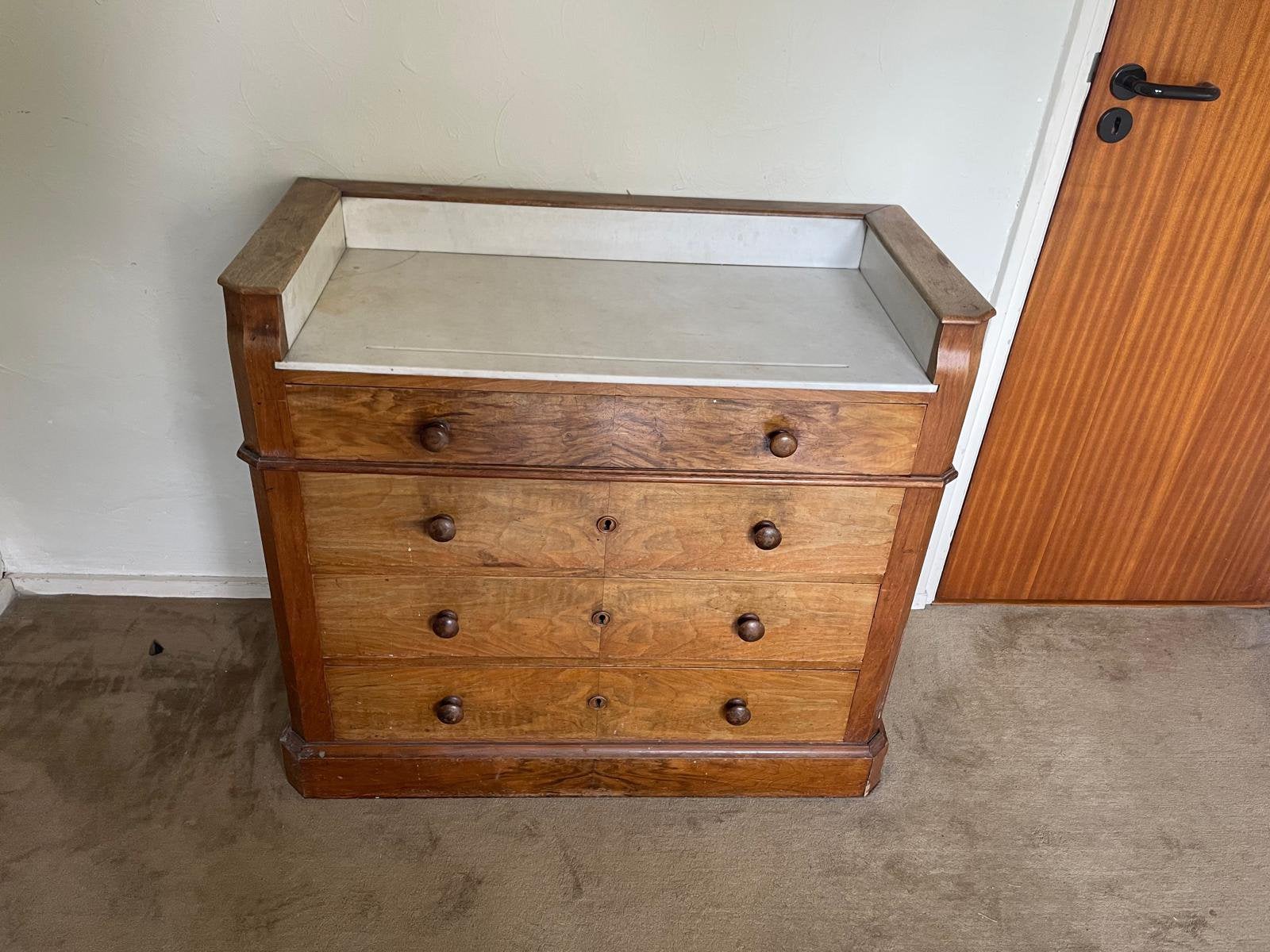 Commode met vier laden en natuursteen blad, Antiek en Kunst, Ophalen