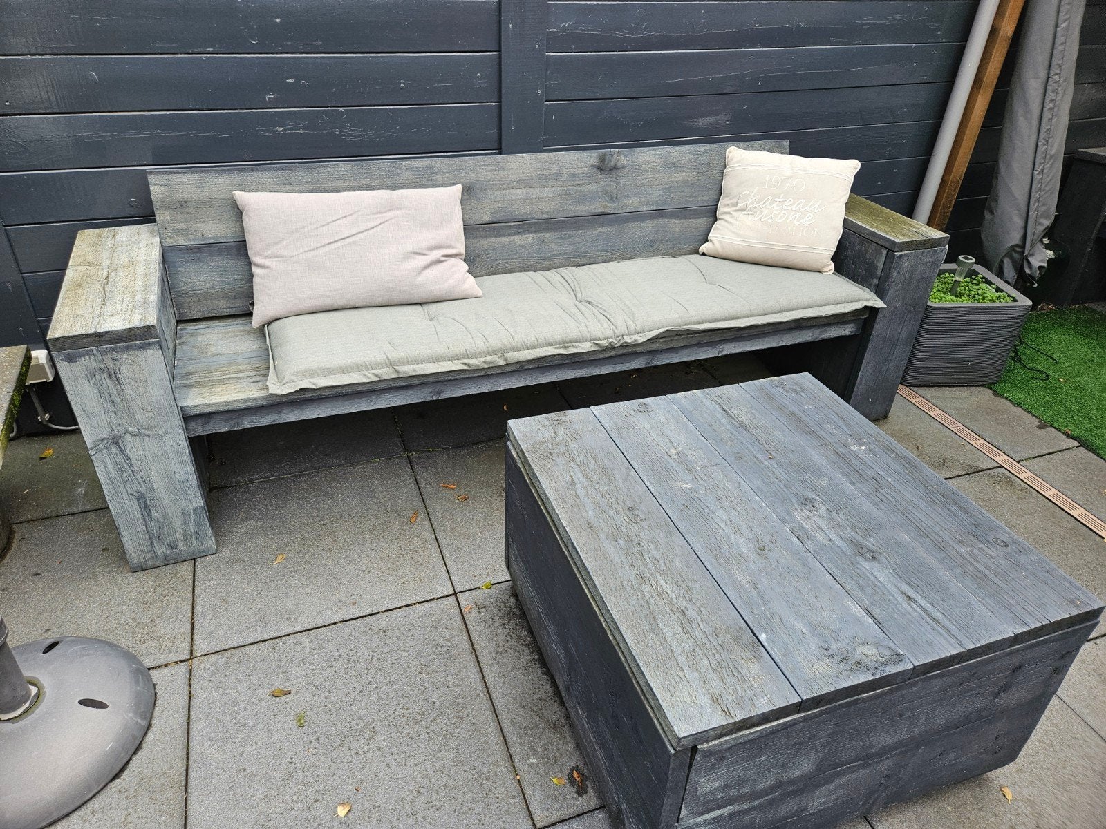 Steigerhouten tuinset, Ophalen, Gebruikt, Steigerhout, Bank