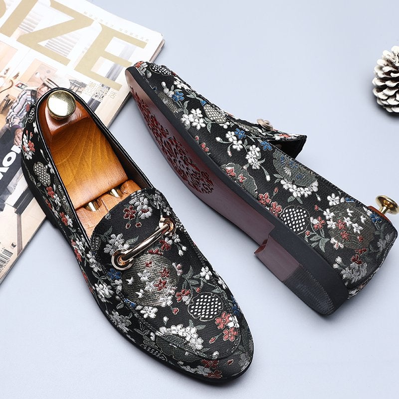 Zwarte heren loafers met bloemen / moccasins luxe instappers, Verzenden, Nieuw, Zwart, Loafers