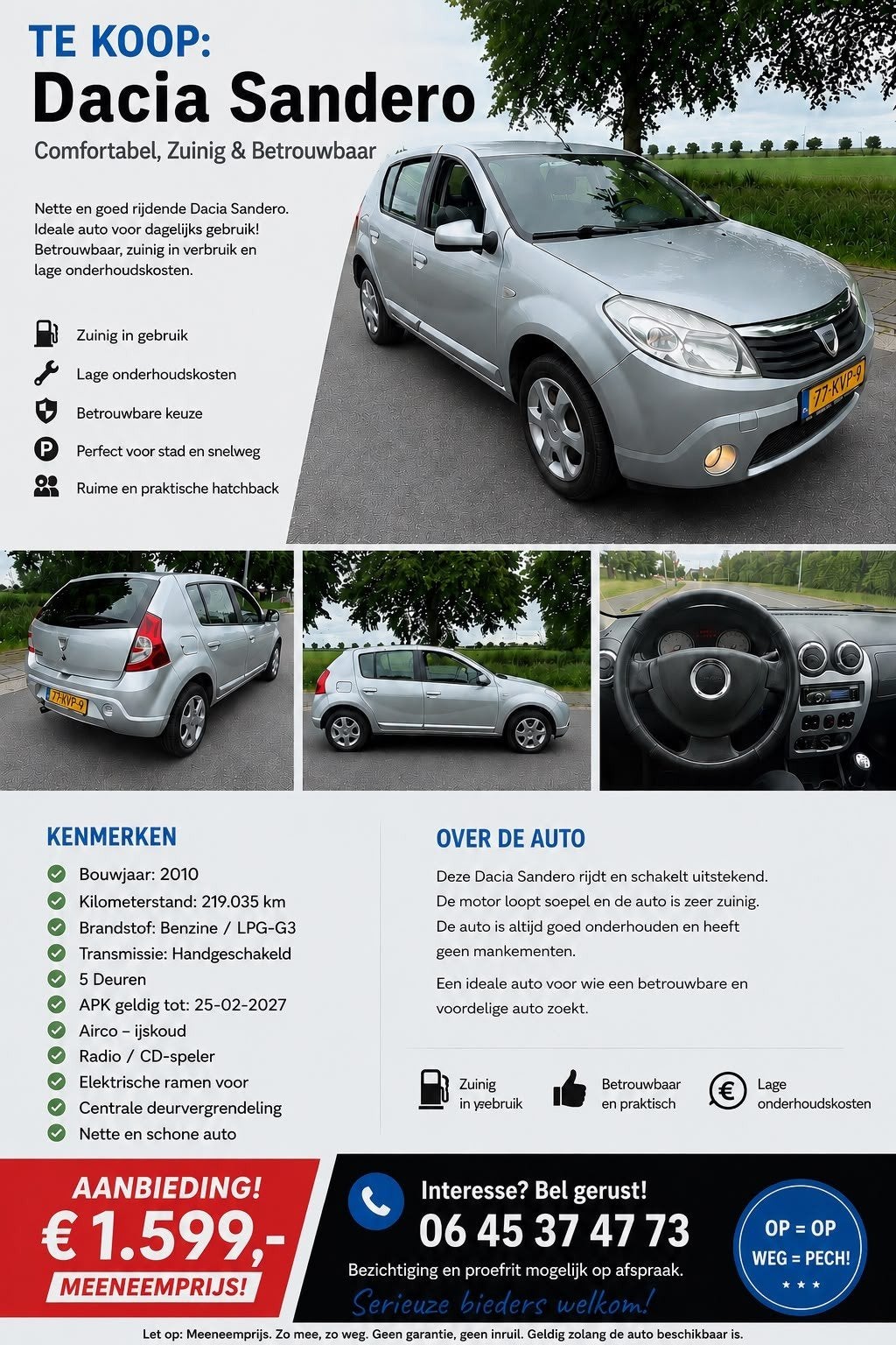 Dacia Sandero 1.4 MPI LPG 2010 Grijs, Voorwielaandrijving, 4 cilinders, Origineel Nederlands, Handgeschakeld
