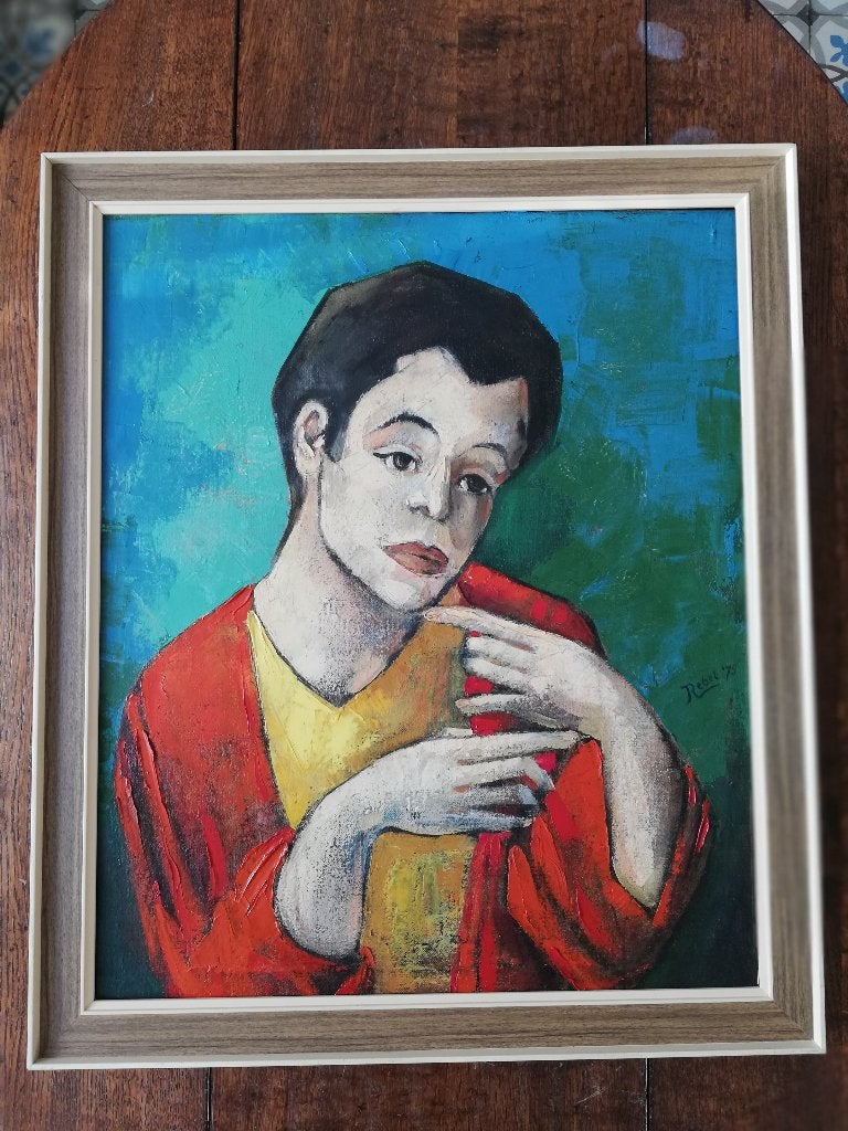 Schilderij olieverf op doek ingelijst 67x57cm Rebel '75, Antiek en Kunst, Ophalen