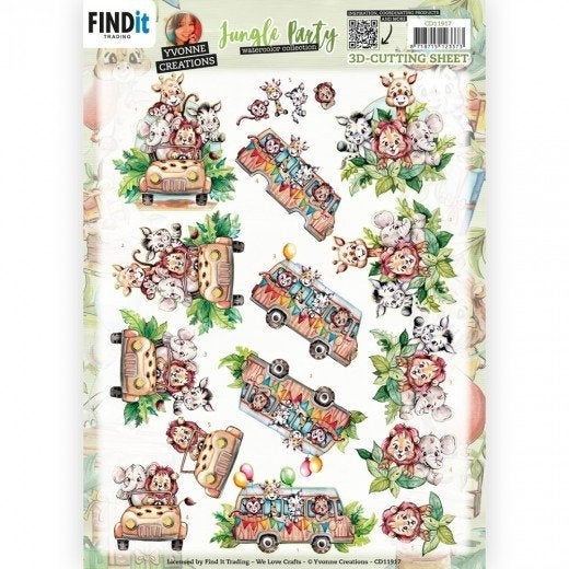 Yvonne Creations CD11917 Jungle Party Jeep 3D knipvel A4, Dieren, ., Nieuw, Ophalen of Verzenden