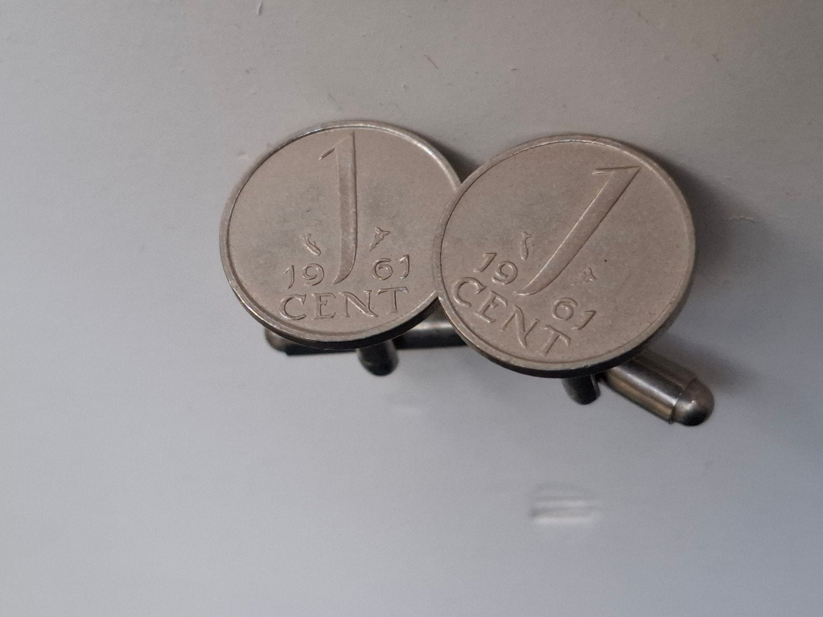 verzilverde 1 cent munten 1961 manchetknopen, Sieraden, Tassen en Uiterlijk, Ophalen of Verzenden, Zo goed als nieuw, Overige materialen