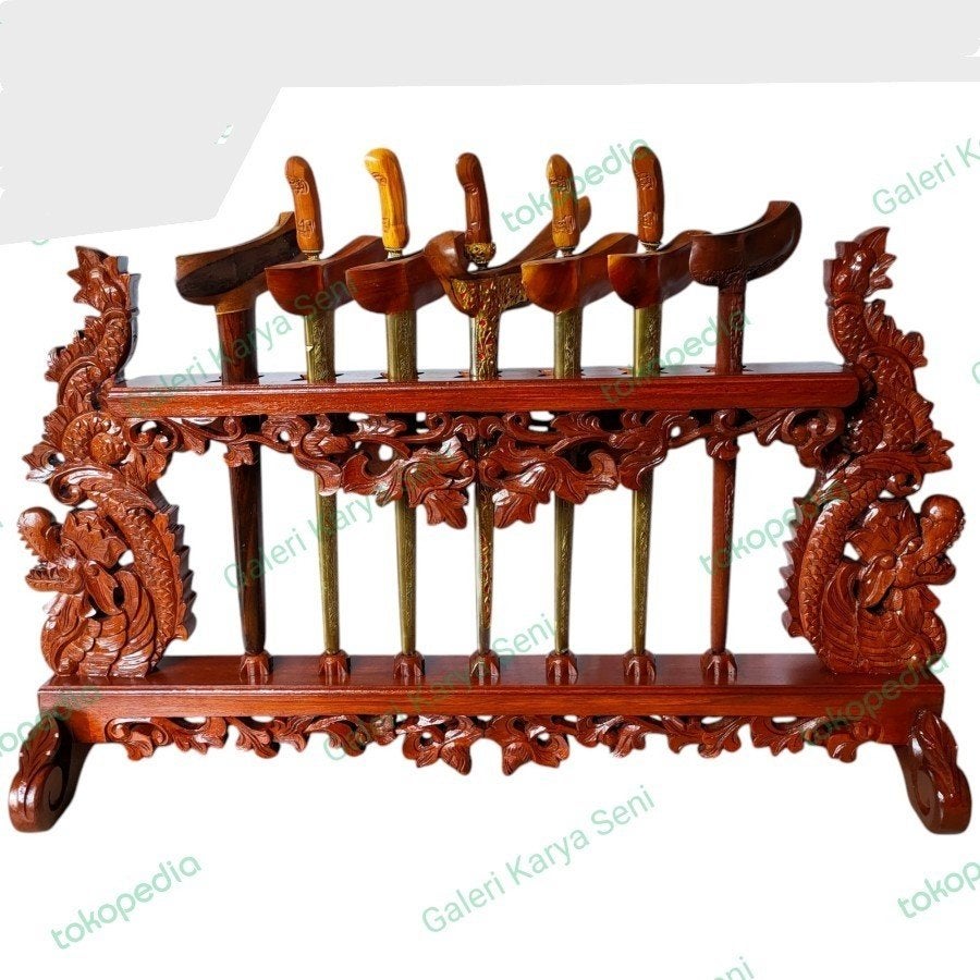 Teak houten Keris Standaard Naga Raja Voor 7 Kerissen PL071, Hout, Bruin, Verzenden, Indonesië