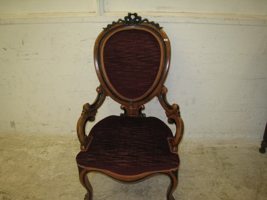 Barok stijl fauteuil met rode fluwelen stof, Niet ingevuld, Gebruikt, Niet ingevuld, Niet ingevuld