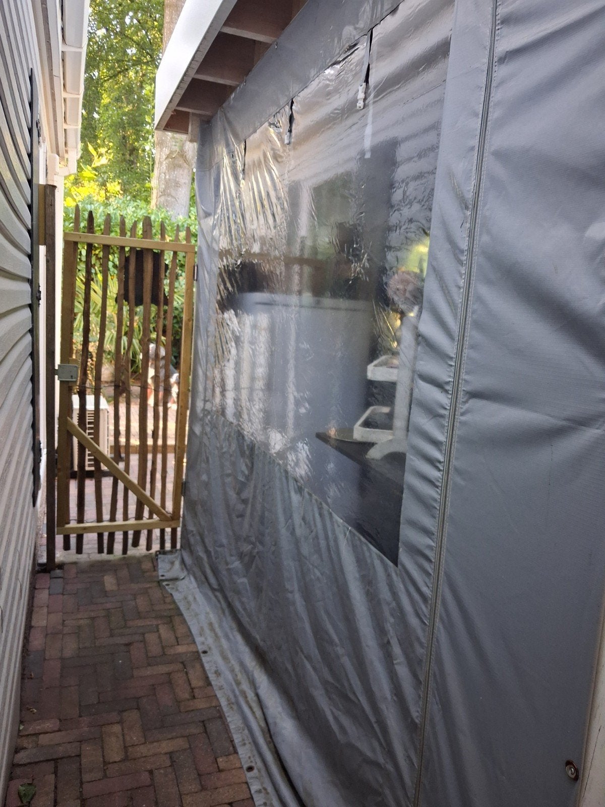 Veranda Zeilwand met raam en rits - Grijs. 2,50 hx 3. Br, Tuin en Terras, Partytenten, Ophalen, Gebruikt, Overige typen, Minder dan 4 meter