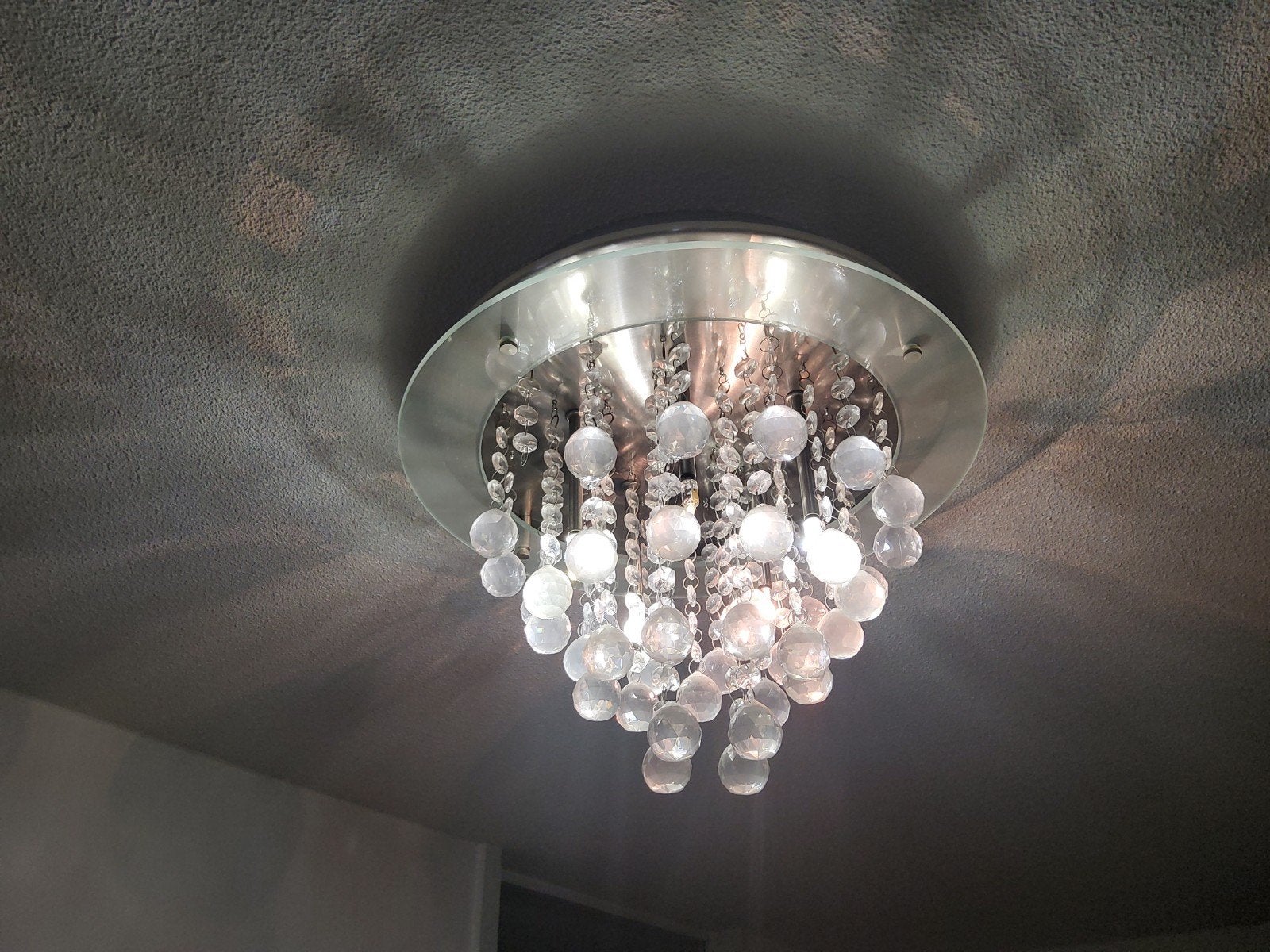 Moderne Plafondlamp met Kristallen Bollen 38cm, Ophalen, Zo goed als nieuw, Glas, G4