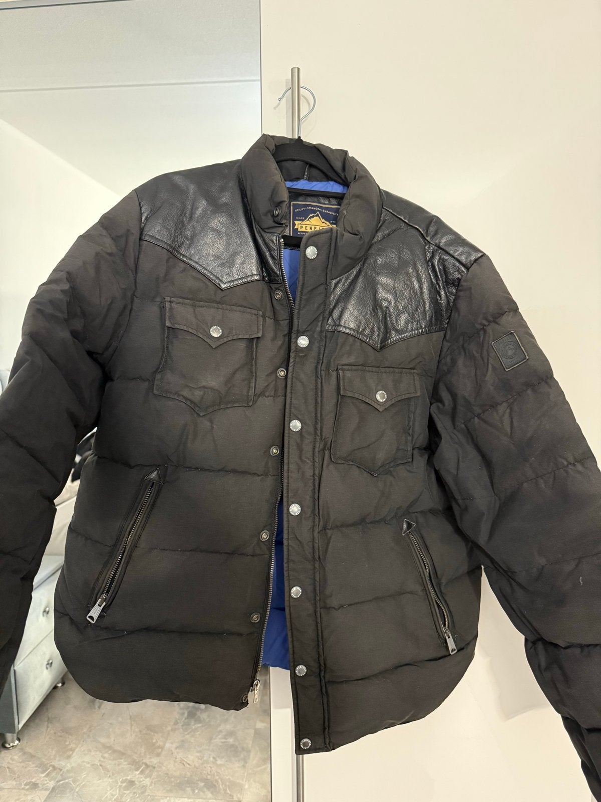 Penfield Puffer Jacket Zwart Leer Maat L, Kleding | Heren, Ophalen, Zo goed als nieuw, Maat 52/54 (L), Zwart