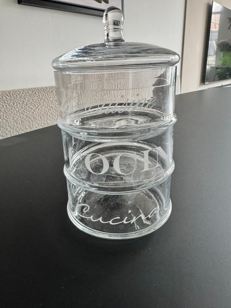 Rivièra Maison 3 laags glazen voorraadpot / decoratiepot, Glas of Glazen, Ophalen of Verzenden, Overige stijlen, Glas