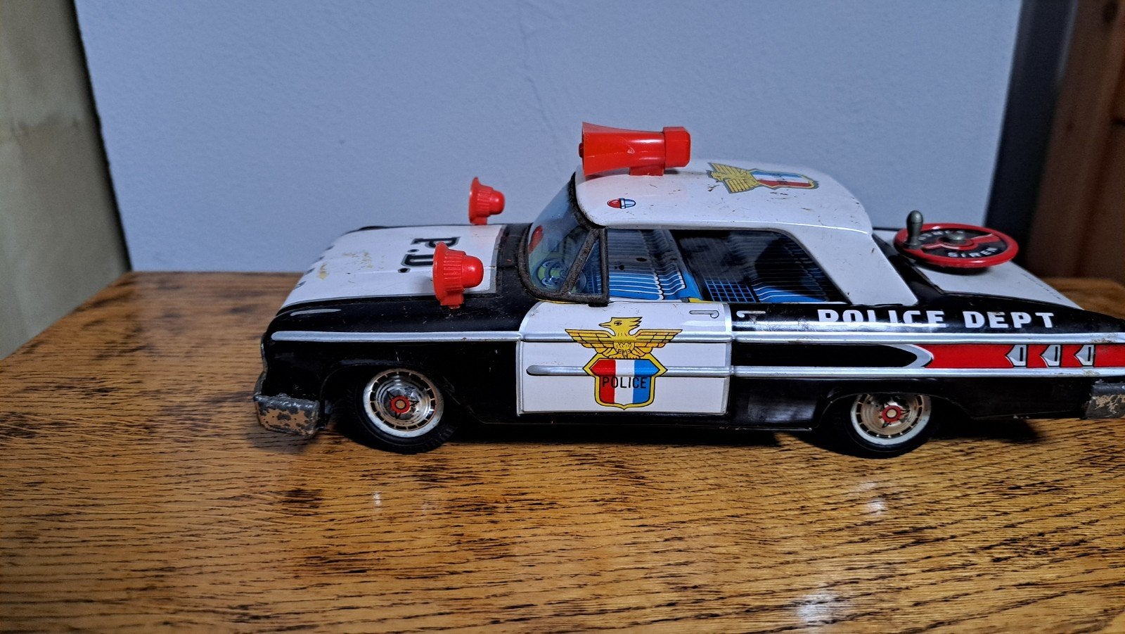 Vintage blikken politieauto - Speelgoedauto, Ophalen of Verzenden, Gebruikt