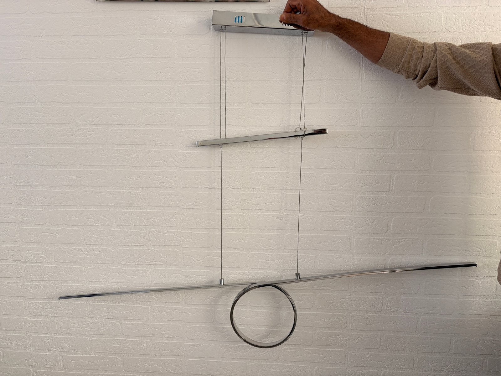 Moderne LED hanglamp, chroom, verstelbaar, Ophalen of Verzenden, Gebruikt, Metaal, Overige fittingen
