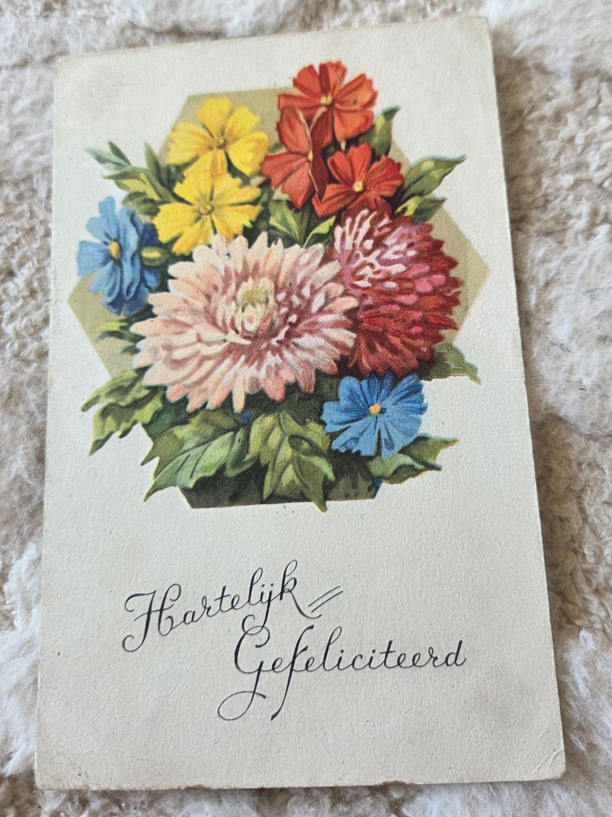 Oude Ansichtkaart: Hartelijk Gefeliciteerd met Bloemen, Verzenden, Voor 1920, Gelopen, Overige thema's