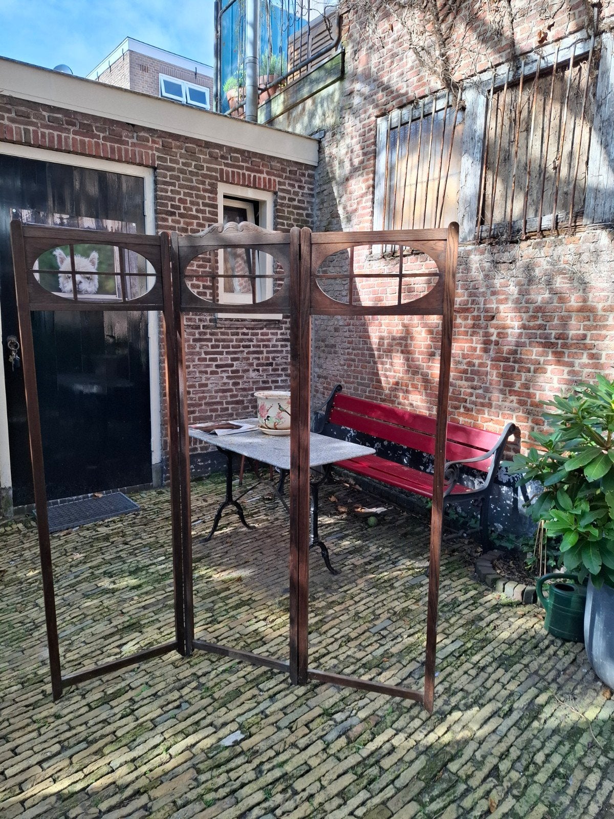 antiek eikenhouten kamerscherm roomdivider drieluik, Ophalen, Gebruikt