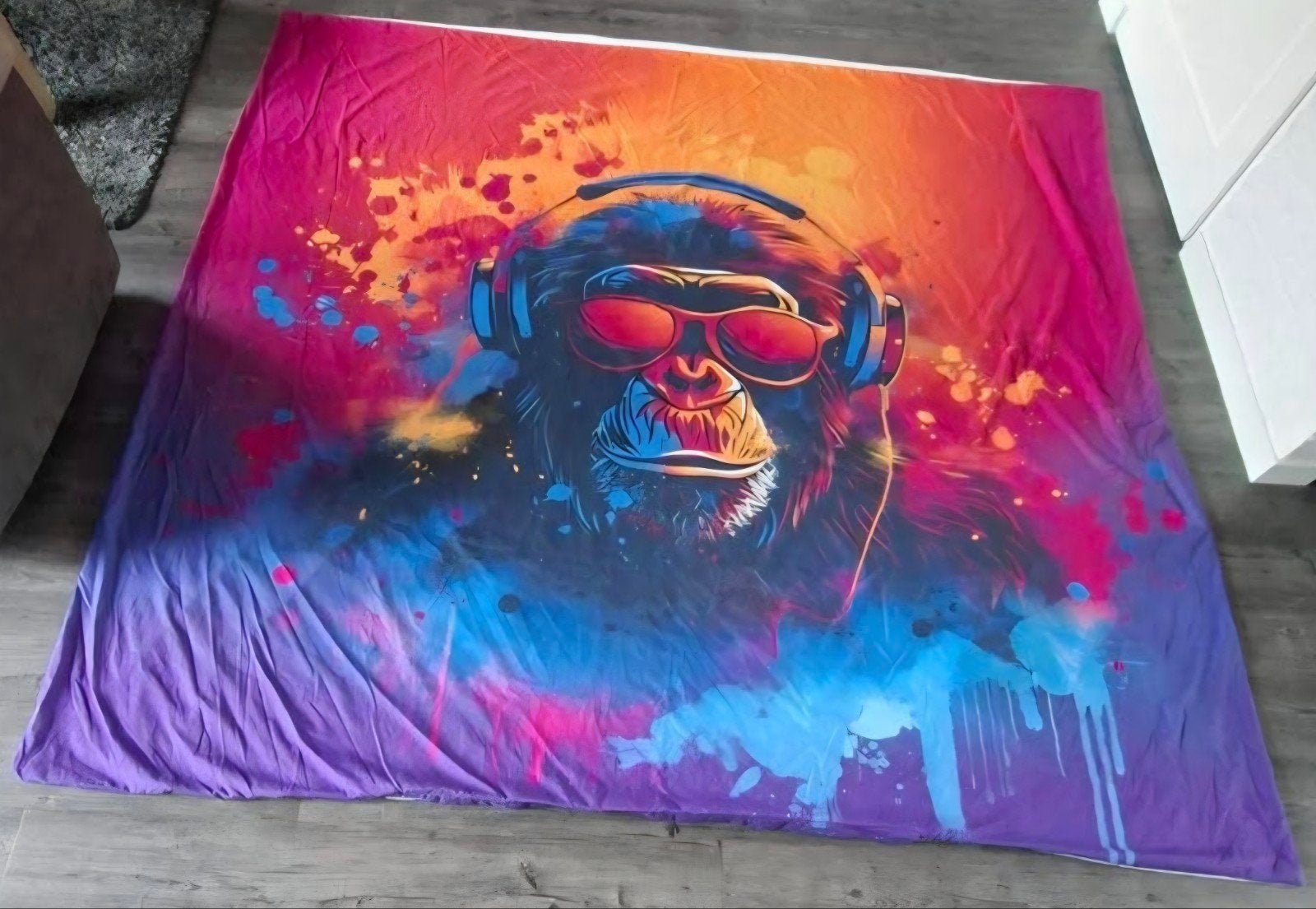Dekbedovertrek Aap met Koptelefoon en Zonnebril 220x220cm, Huis en Inrichting, Slaapkamer | Beddengoed, Ophalen of Verzenden