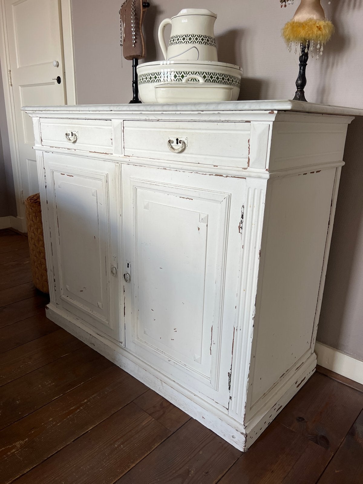 Antiek wit dressoir met marmeren blad, Ophalen