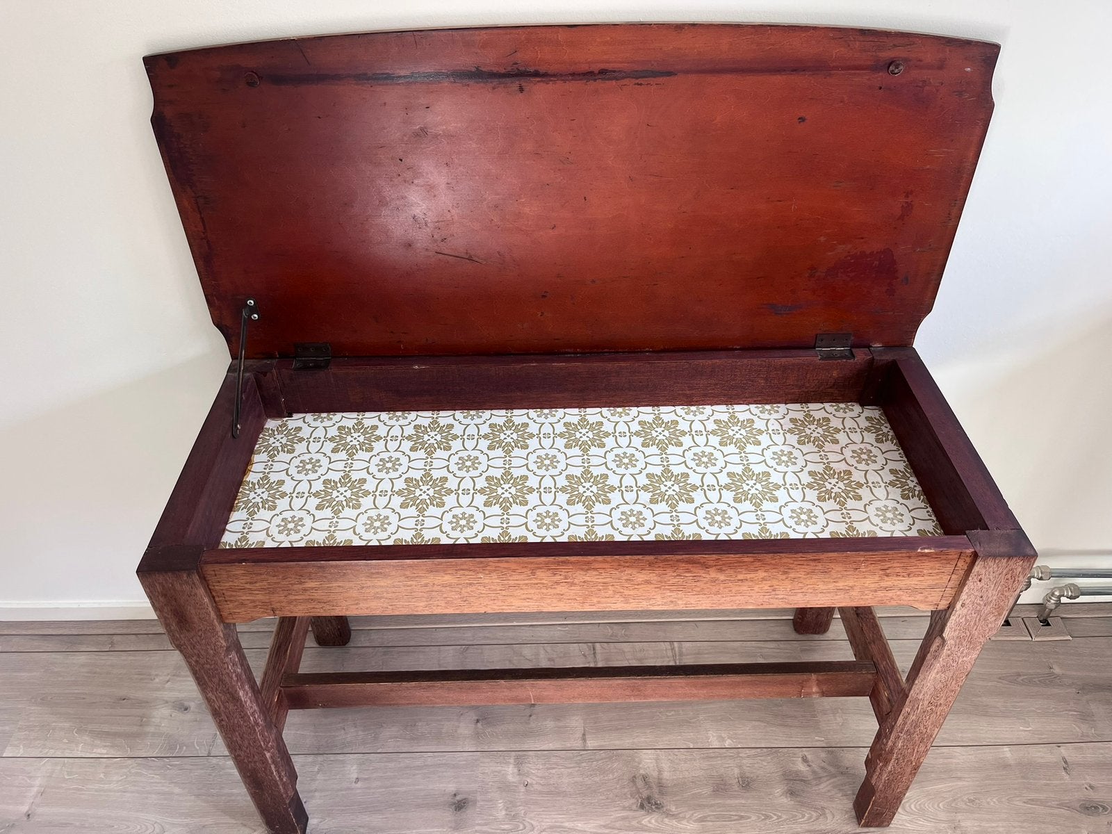 Vintage Biedermeier/ Sheraton lift-top sidetable, Ophalen, Gebruikt, 75 cm of meer, 60 cm of meer