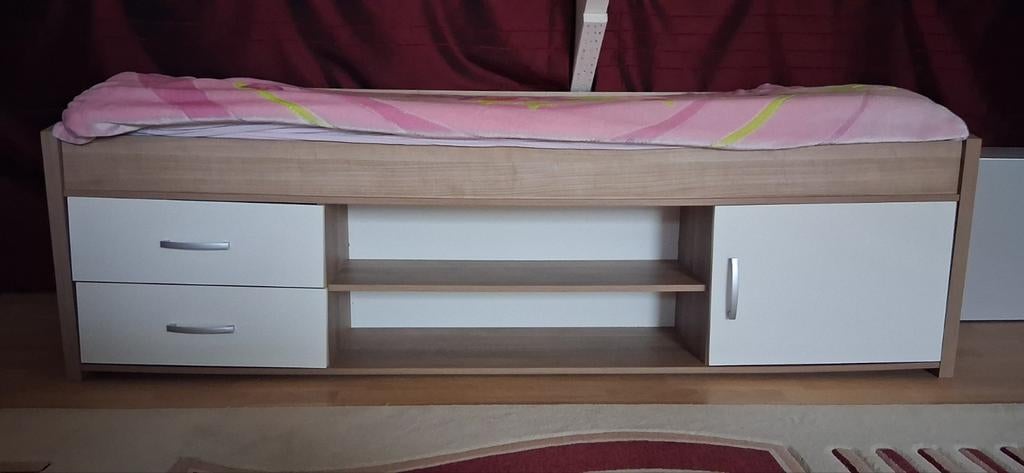 Leuk halfhoogslaper bed met opbergruimte, Ophalen, 90 cm, Eenpersoons, Beige
