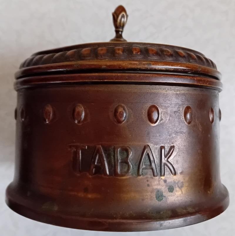 Antieke koperen tabakspot, Verzamelen, Ophalen of Verzenden, Gebruikt, Tabaksdoos of Verpakking