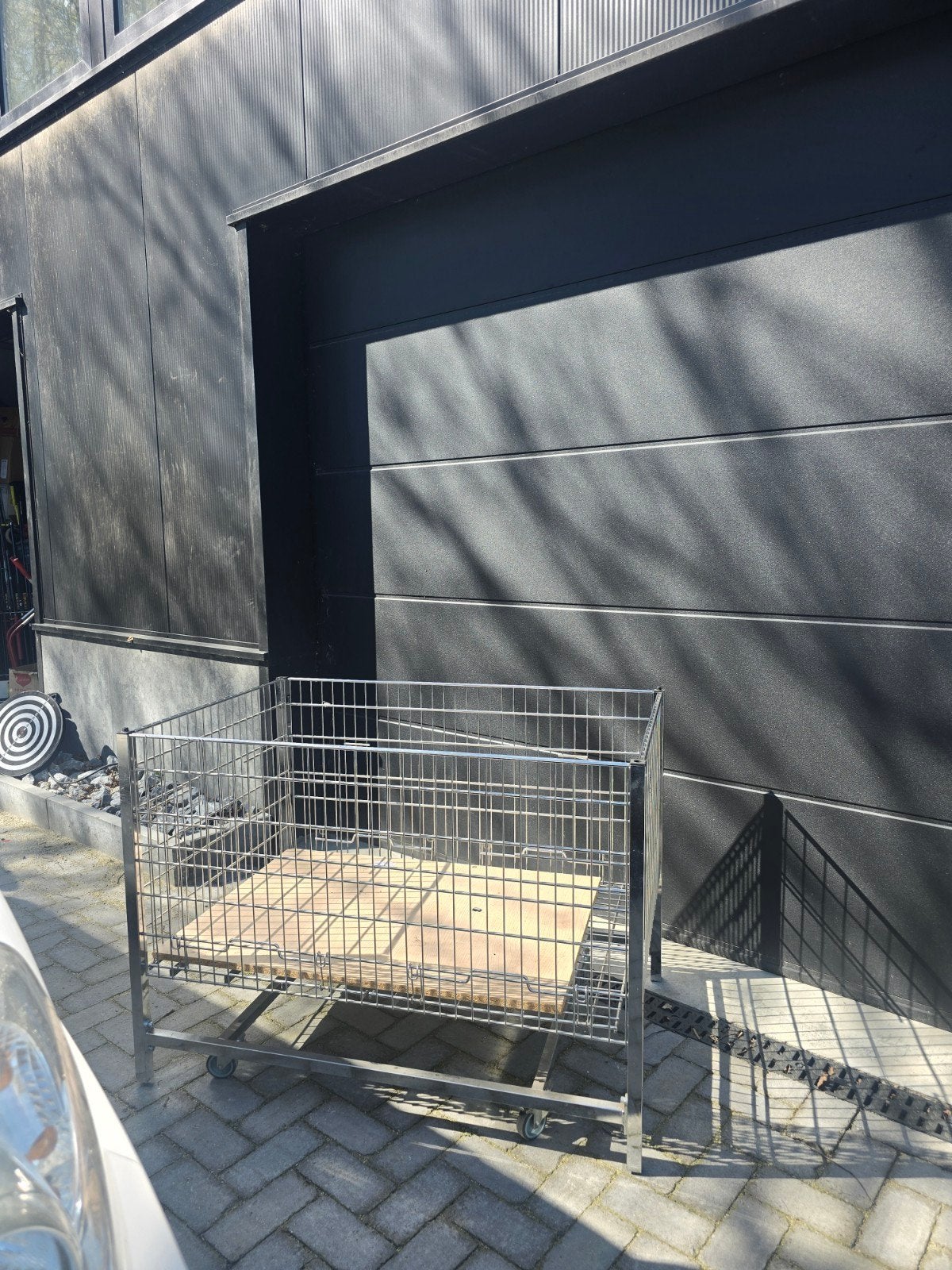 Metalen rolcontainer met houten bodem, Ophalen of Verzenden