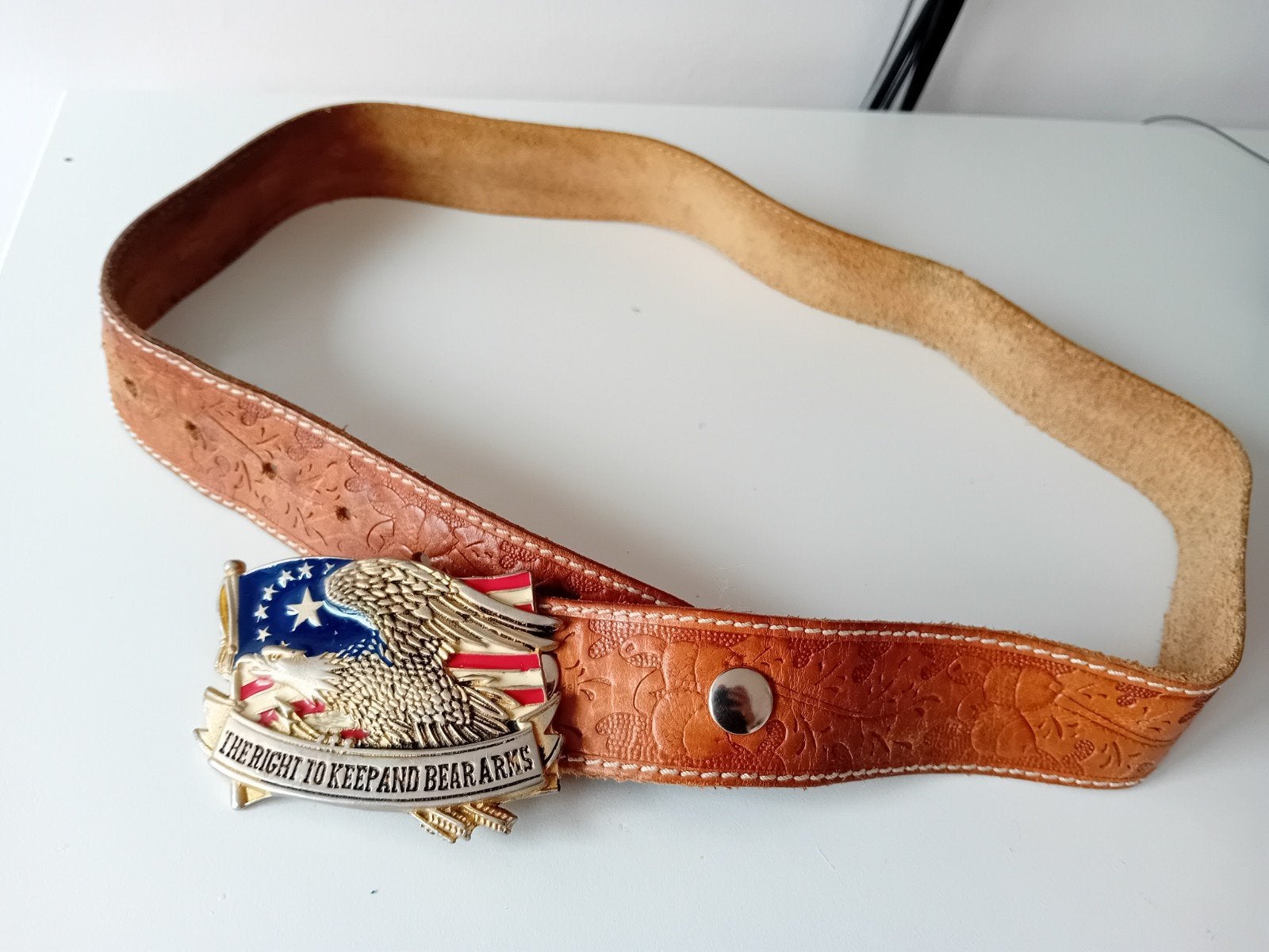 Vintage leren riem met Amerikaanse Eagle riemgesp ong 100 cm, Ophalen of Verzenden, 95 tot 105 cm, Riem of Ceintuur