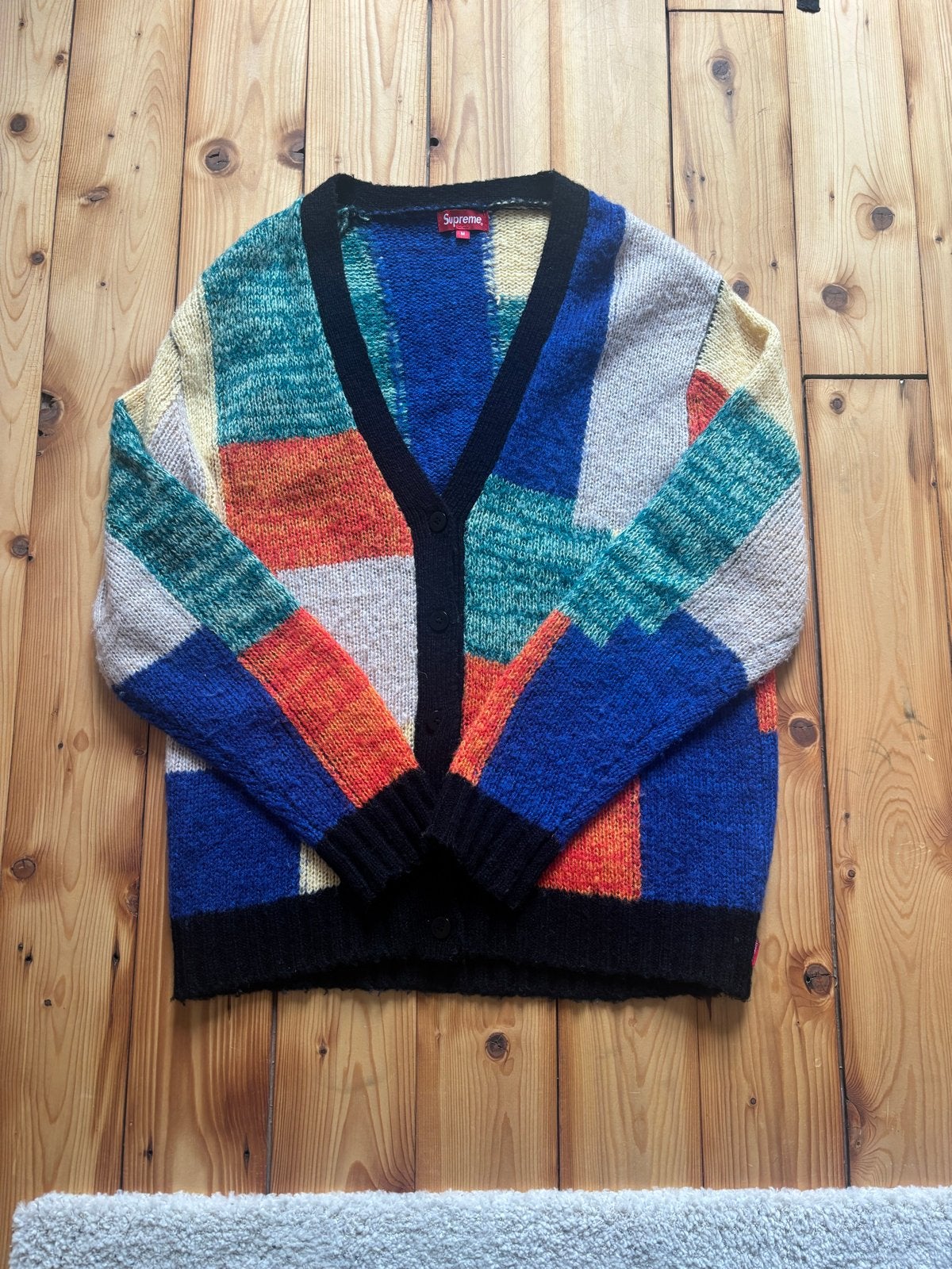 Supreme SS19 Patchwork Cardigan - Maat M - Mohair, Ophalen of Verzenden, Zo goed als nieuw, Maat 48/50 (M), Overige kleuren