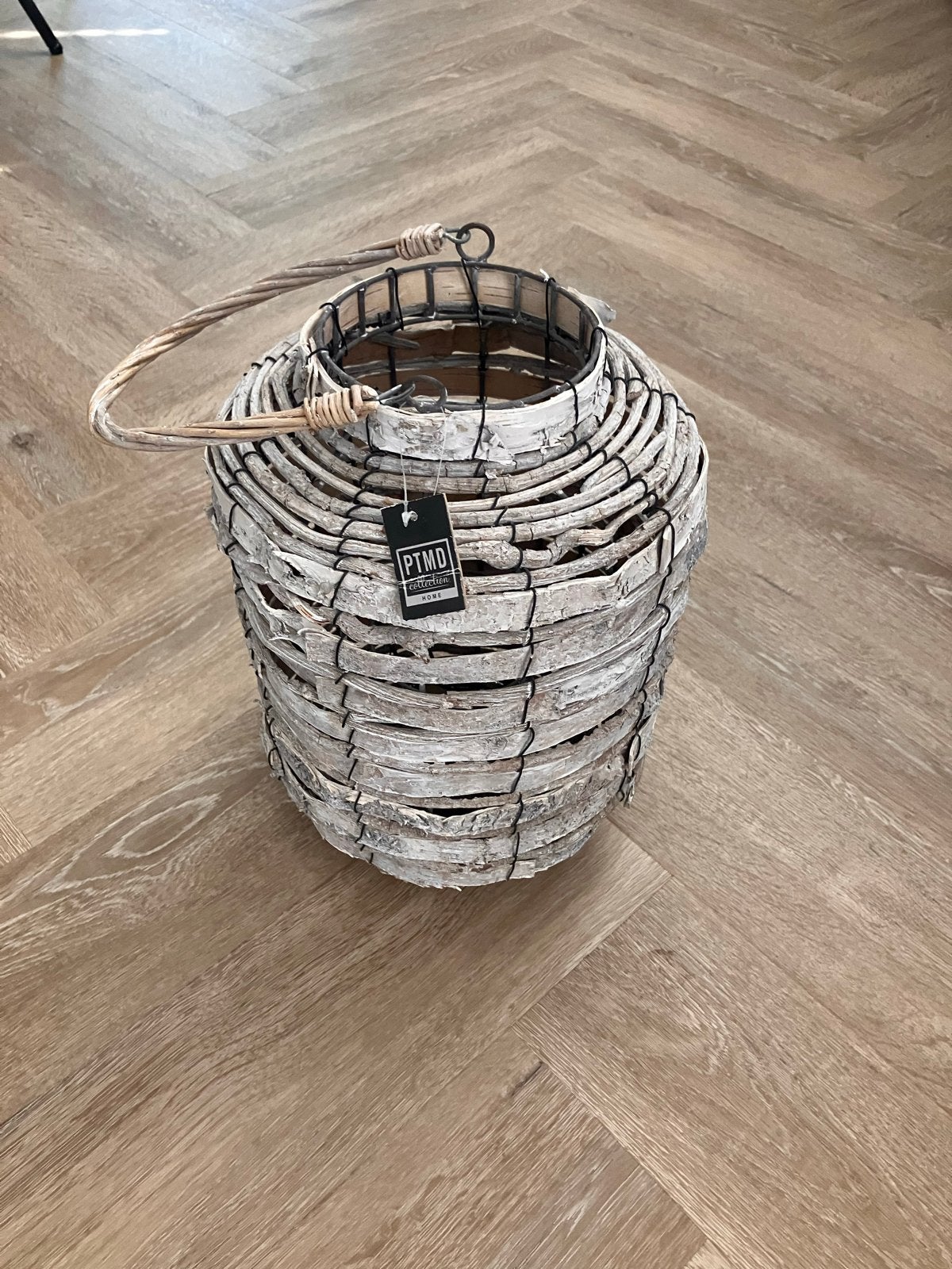 PTMD Collectie Windlicht - Rustieke Berkenlook, Ophalen, Windlicht, Wit, Natuurlijk materiaal