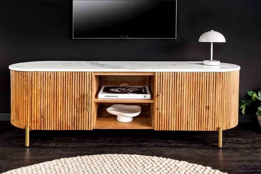tv meubel mangohout 140 cm met marmer bovenblad VOORRAAD, Overige houtsoorten, 100 tot 150 cm, Verzenden, Nieuw