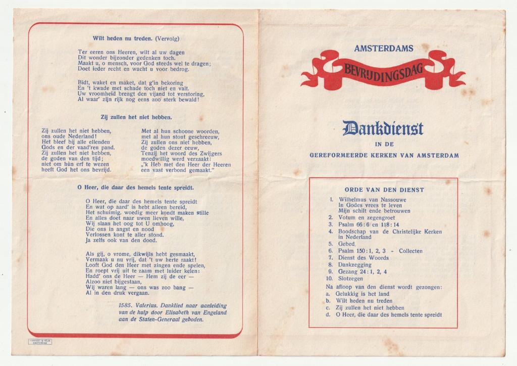Program Amsterdams Bevrijdingsdag Dankdienst, Verzenden, Overige typen, Overige soorten, X