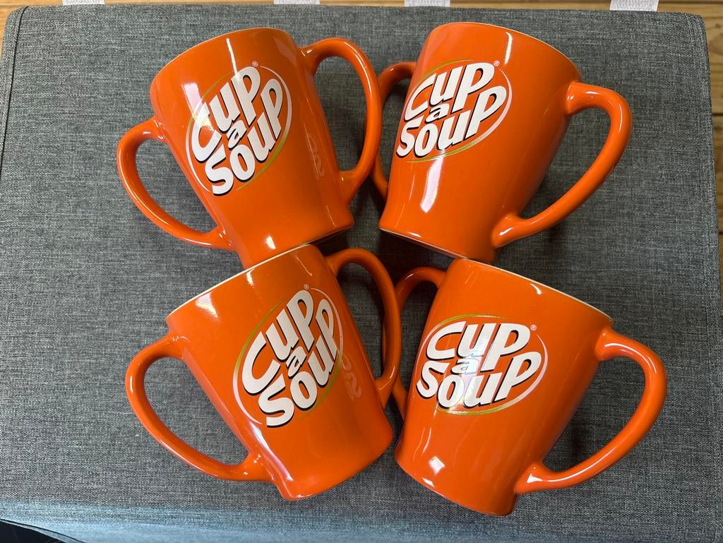 4 Cup a Soup mokken met dubbele oren, Ophalen of Verzenden, Steen/keramiek, Overige merken, Oranje