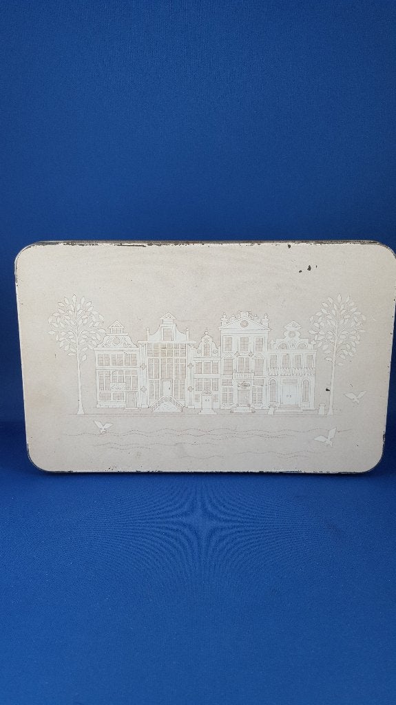 Vintage roze blik Verkade, Amsterdamse grachtenhuizen. 4A2, Verzamelen, Ophalen of Verzenden, Gebruikt, Koek(jes), Verkade