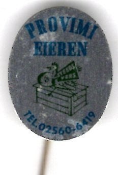 Provimi eieren blik speldje ( W_240), Verzamelen, Verzenden, Gebruikt, Dier of Natuur, Speldje of Pin