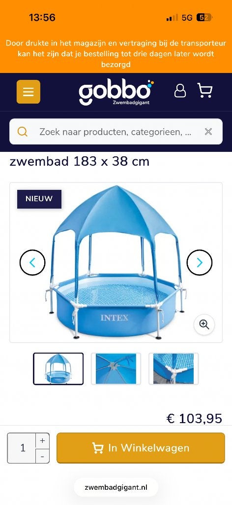 Intex zwembad, Ophalen, Nieuw