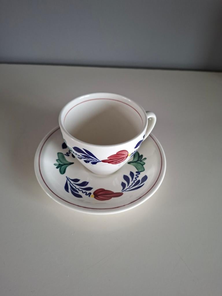 Kop en schotel van orgineel boerenbont, Ophalen of Verzenden