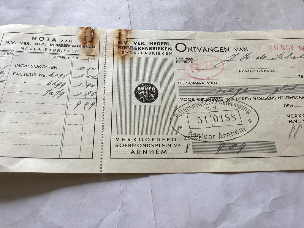 Nota N.V. Ver. Ned. Rubberfabrieken Hevea-Fabrieken, Ophalen of Verzenden, 1920 tot 1950, Overige typen