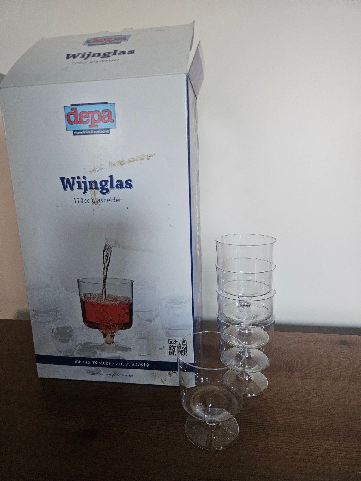 Nieuw Depa plastic Wijnglazen 170cc - 48 stuks, Overige typen, Kunststof, Nieuw, Ophalen of Verzenden