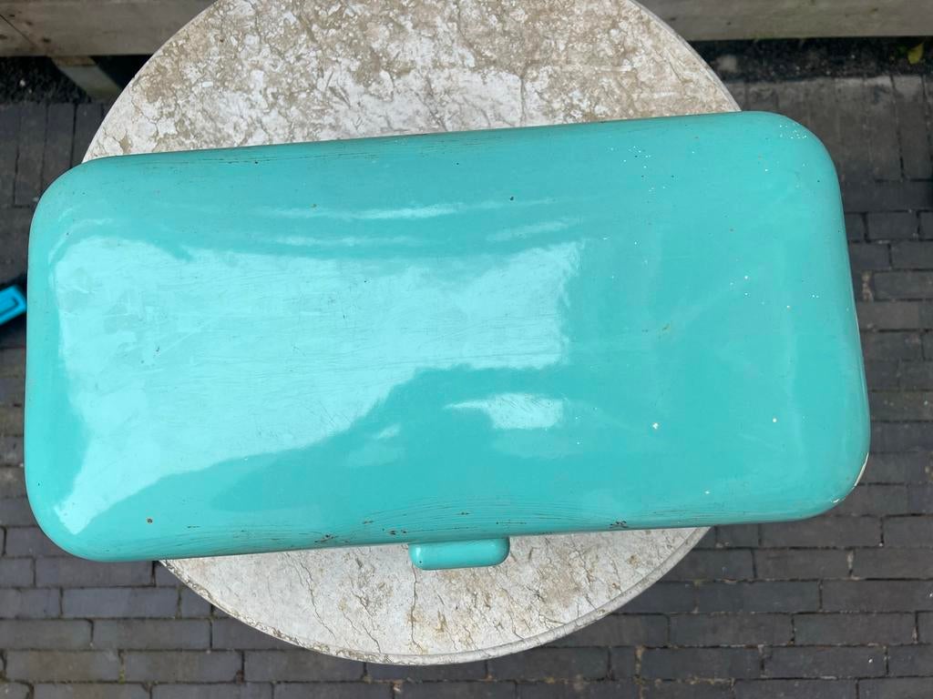 Broodtrommel vintage mintgroen, Ophalen of Verzenden, Metaal, Broodtrommel, Groen