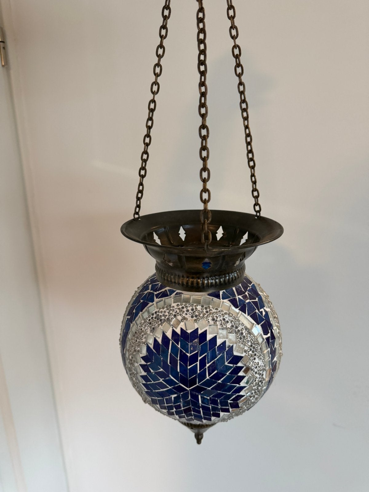 Turkse Mozaïek Hanglamp - Blauw/Zilver, Ophalen, Zo goed als nieuw, Metaal, E14 (klein)