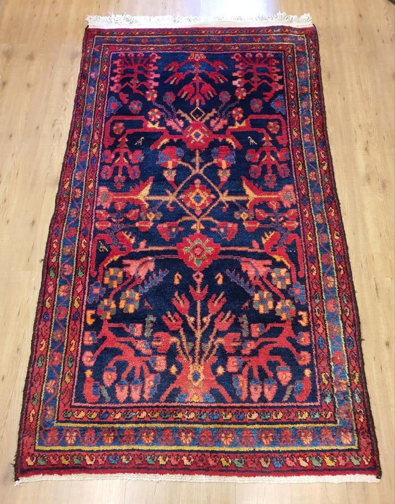 Vintage handgeknoopt perzisch tapijt hamadan 240x131, Info@SlatsAntiek.nl, Tweedehands, 100 tot 150 cm, Perzisch