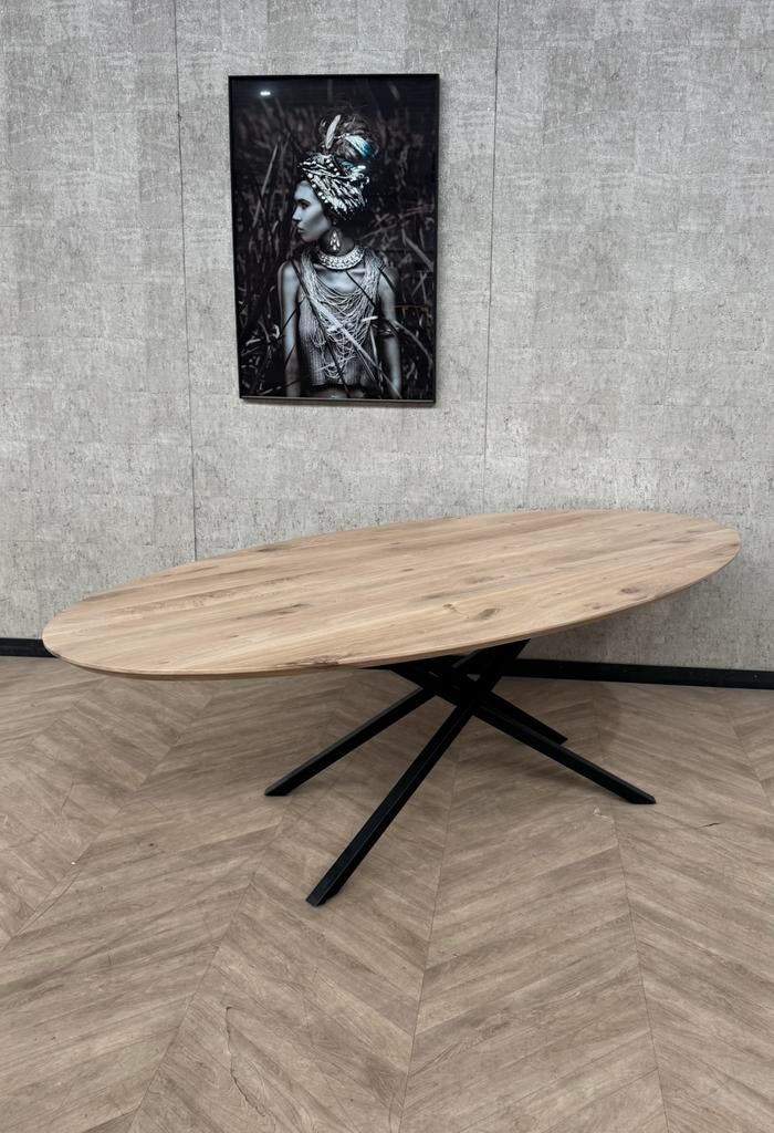 Massief eiken eettafel ovaal 240x117cm *nieuw, Huis en Inrichting, Tafels | Eettafels, Firma Hout en Staal, 100 tot 150 cm, Eikenhout
