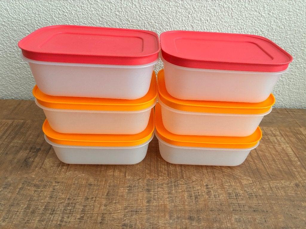 Pakket 6 Tupperware diepvriesbakken Igloo 450 ml. PRIMA., Ophalen of Verzenden, Zo goed als nieuw, Geel, Bak of Kom