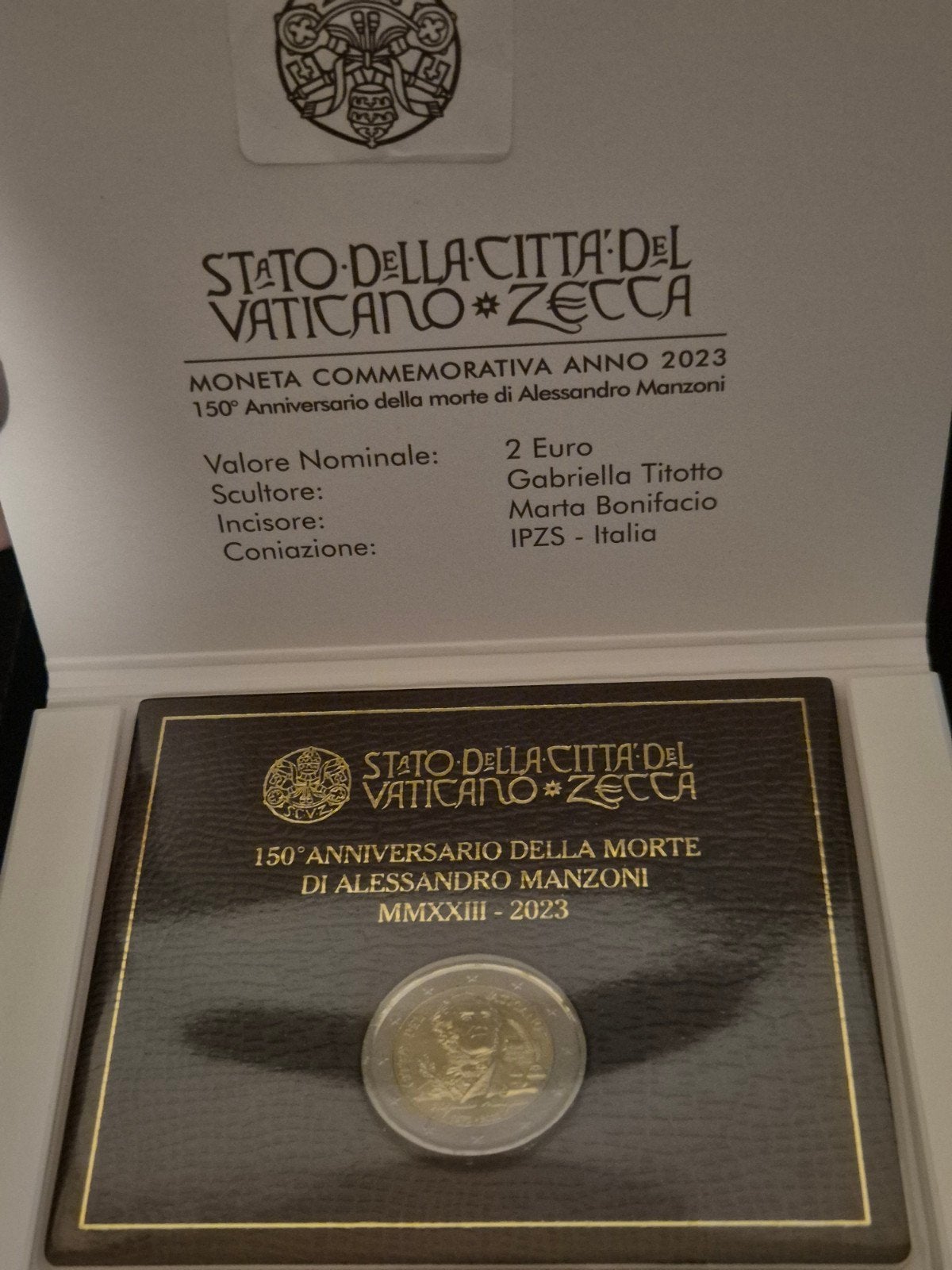 Vaticaanstad 2 Euro 2023 Alessandro Manzoni in Coincard, Ophalen of Verzenden, Vaticaanstad, 2 euro, Losse munt