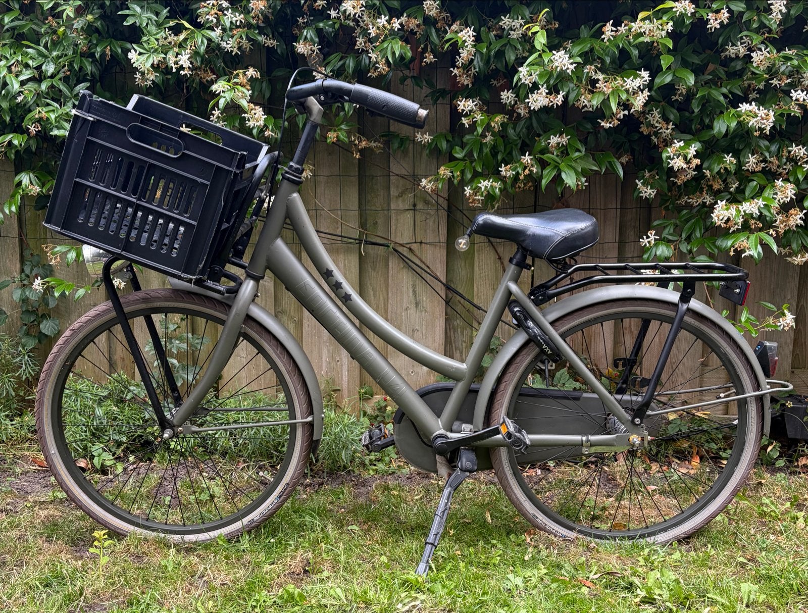Stoere legergroene Cortina U4 fiets met krat, Ophalen, Terugtraprem, Versnellingen, Gebruikt