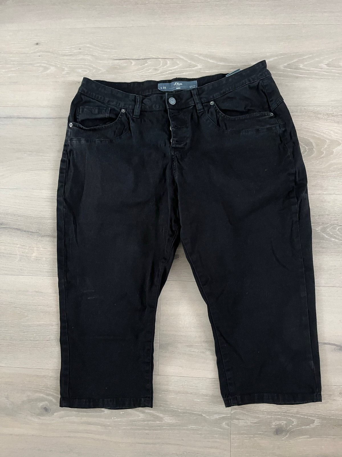 S.Oliver Zwarte Jeans Capri Broek - Maat W33, Ophalen of Verzenden, Gedragen, Zwart, Driekwart