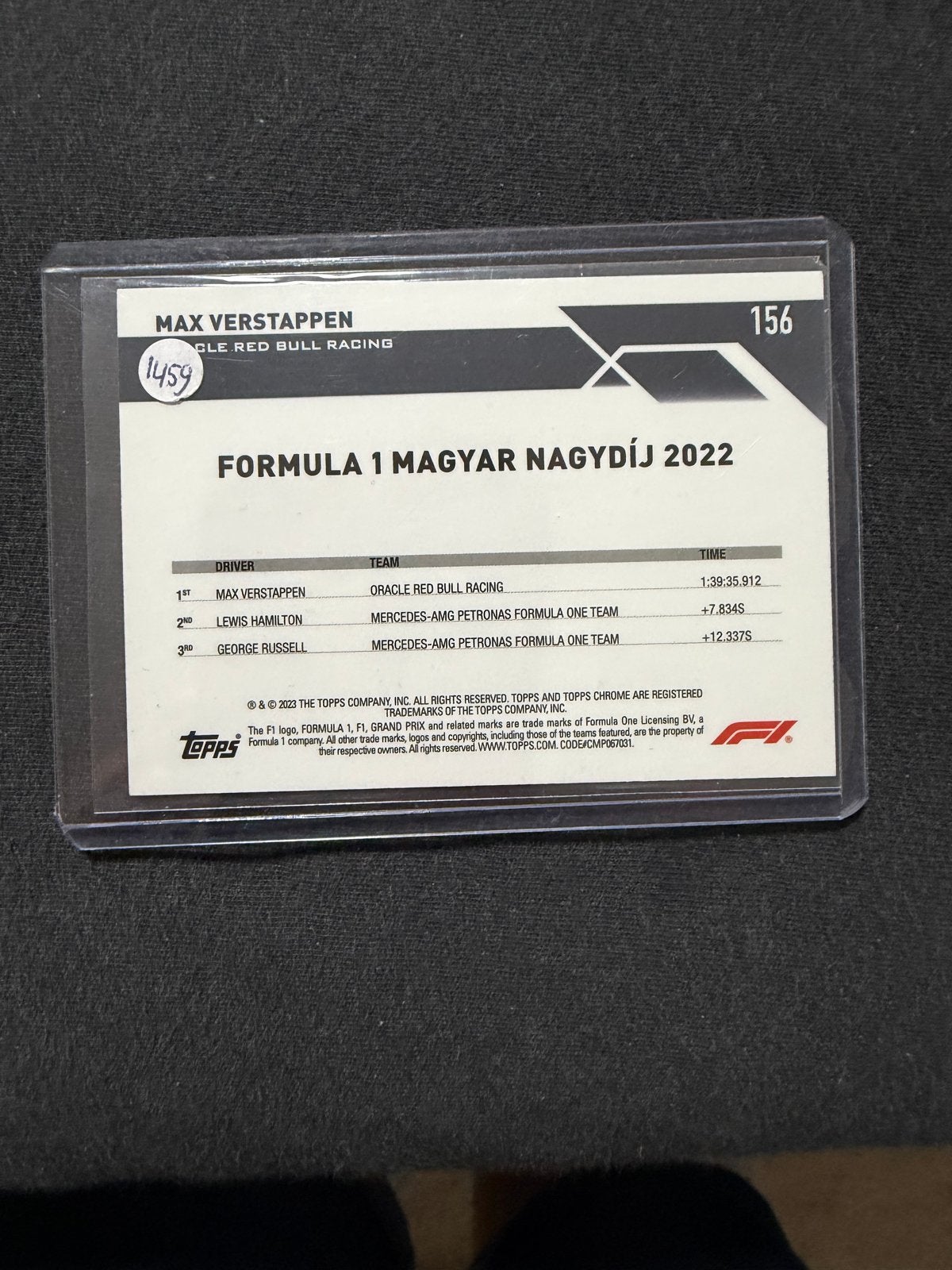 Topps Chrome F1 Max Verstappen Hongarije 2022 Groen Refracto, Spelerskaart, Ophalen of Verzenden, Zo goed als nieuw, Formula